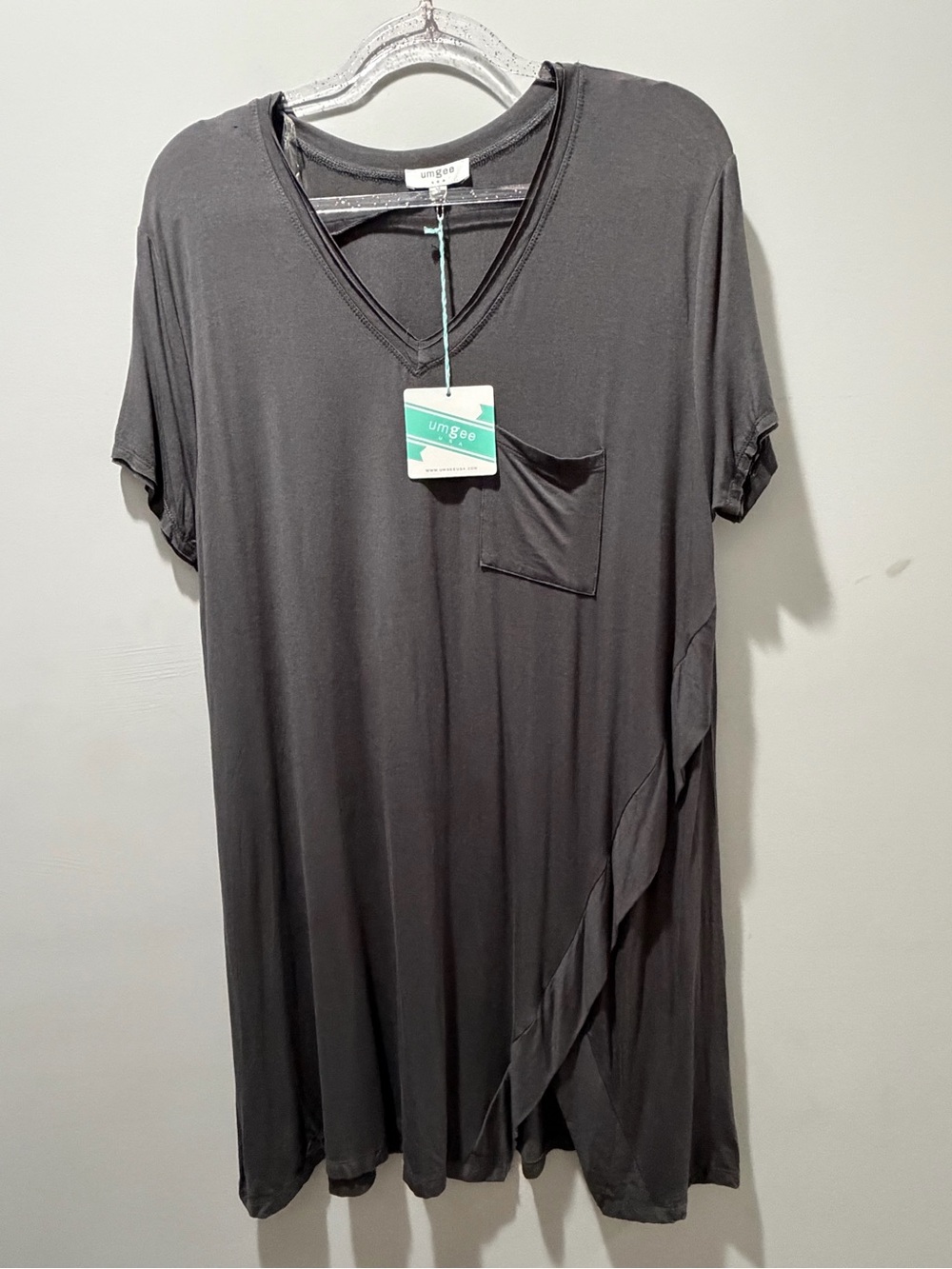 Umgee Black V-Neck Pocket Ruffle Mini Dress